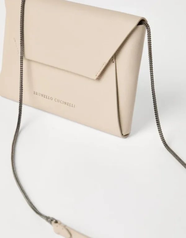 Brunello Cucinelli BC Duo Pochette aus genarbtem Leder mit Precious Chain | Damen Kleinleder