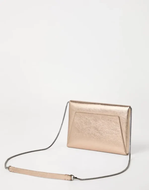 Brunello Cucinelli BC Duo Pochette aus Lamé-Kalbsleder mit Precious Chain | Damen Kleinleder