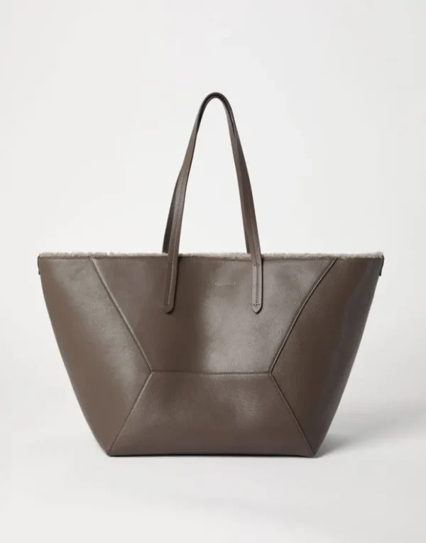 Brunello Cucinelli BC Duo-Tasche aus Classic-Leder mit Shearling-Futter und Monili | Damen Handtaschen & Shopper