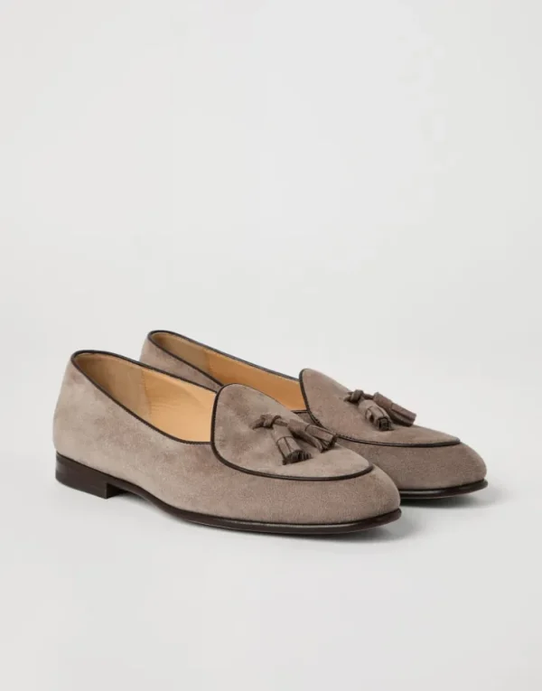 Brunello Cucinelli Belgian-Loafers aus Veloursleder mit Quasten | Herren Mokassins