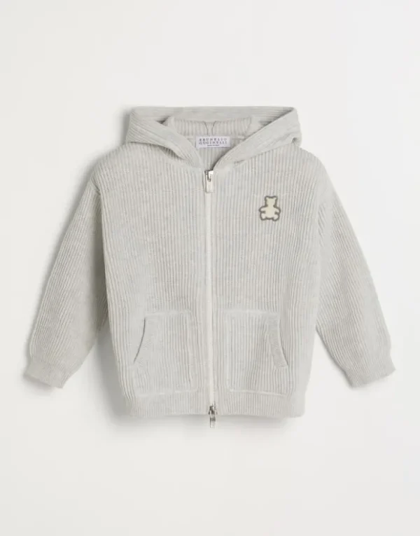 Brunello Cucinelli Bernie-Cardigan aus Baumwolle in Patentstrick mit Kapuze und Reißverschluss | Kinder Kleidung (2-6 Jahre)