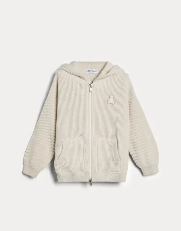 Brunello Cucinelli Bernie-Cardigan aus Baumwolle in Patentstrick mit Kapuze und Reißverschluss | Kinder Kleidung (2-6 Jahre)