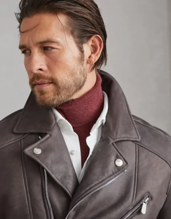 Brunello Cucinelli Bikerjacke aus Nappa-Shearling | Herren Mäntel & Jacken