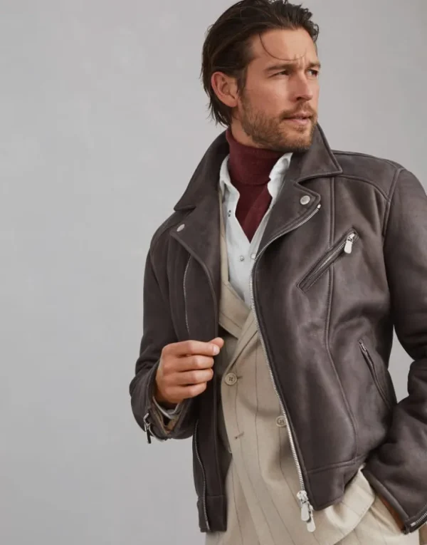 Brunello Cucinelli Bikerjacke aus Nappa-Shearling | Herren Mäntel & Jacken