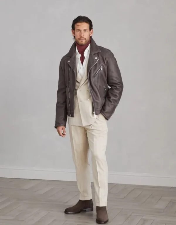 Brunello Cucinelli Bikerjacke aus Nappa-Shearling | Herren Mäntel & Jacken