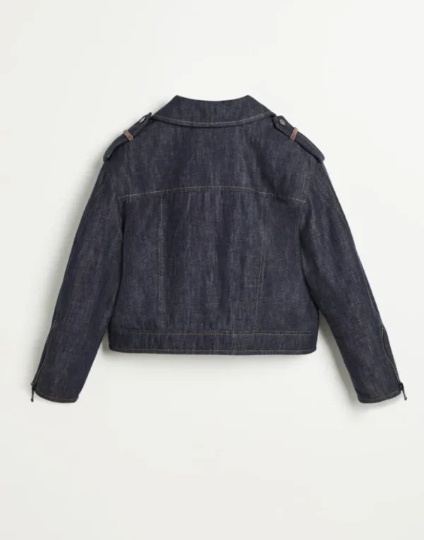 Brunello Cucinelli Bikerjacke aus No-Fade-Denim mit Wattierung in Thermore® und Monili | Kinder Mäntel & Jacken