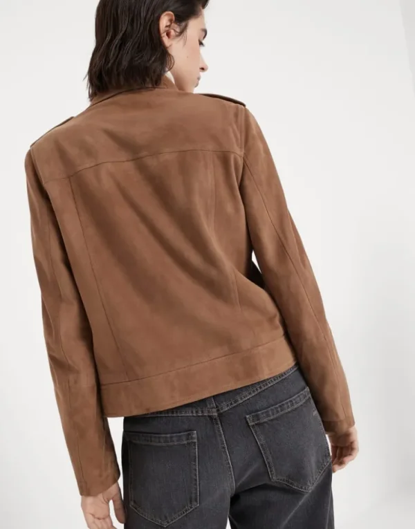 Brunello Cucinelli Bikerjacke aus Veloursleder mit Monili | Damen Mäntel & Jacken