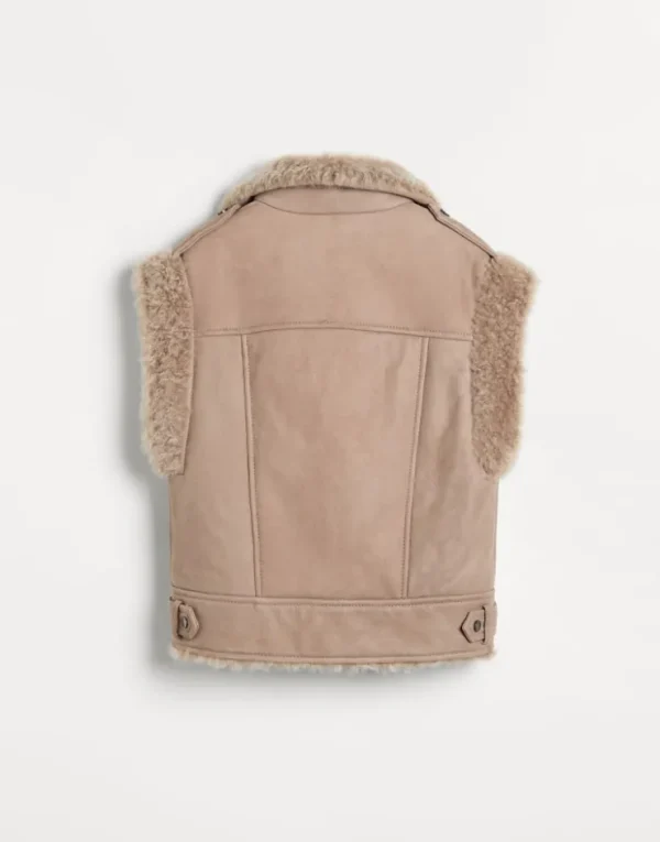 Brunello Cucinelli Bikerweste aus Fleecy-Shearling mit Monili | Kinder Mäntel & Jacken