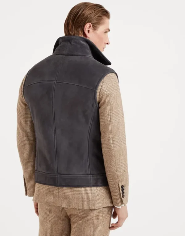 Brunello Cucinelli Bikerweste aus Velours-Shearling | Herren Mäntel & Jacken