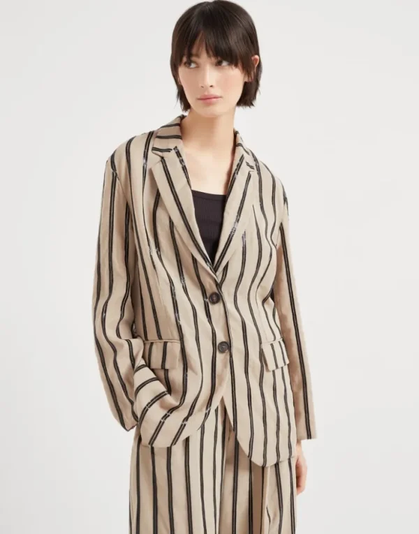 Brunello Cucinelli Blazer aus Baumwollorganza mit Dazzling Stripe Embroidery | Damen Event-dressing | Blazer