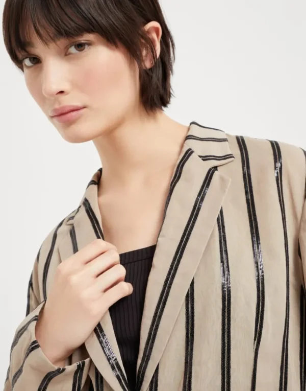 Brunello Cucinelli Blazer aus Baumwollorganza mit Dazzling Stripe Embroidery | Damen Event-dressing | Blazer