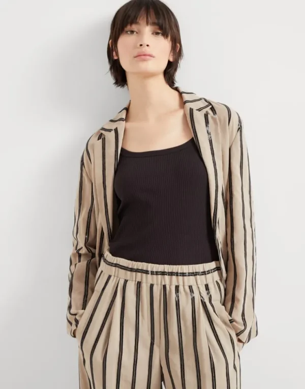 Brunello Cucinelli Blazer aus Baumwollorganza mit Dazzling Stripe Embroidery | Damen Event-dressing | Blazer