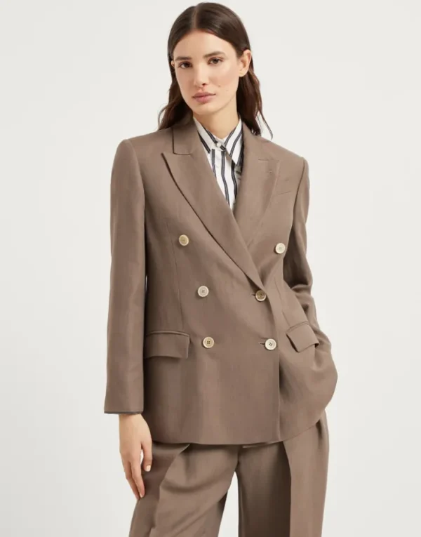 Brunello Cucinelli Blazer aus Fluid-Twill in Viskose und Leinen mit Shiny Cuffs | Damen Blazer