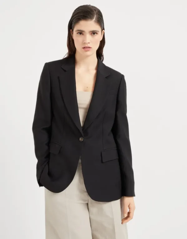 Brunello Cucinelli Blazer aus Fluid-Twill in Viskose und Leinen mit Monili | Damen Blazer