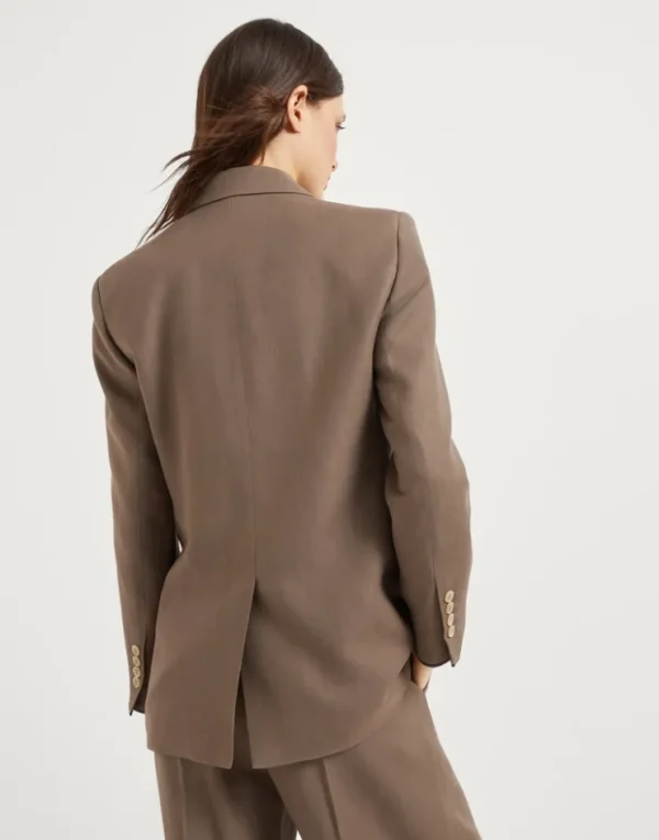 Brunello Cucinelli Blazer aus Fluid-Twill in Viskose und Leinen mit Shiny Cuffs | Damen Blazer