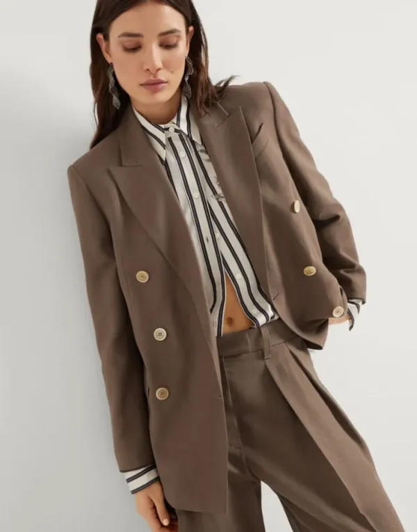 Brunello Cucinelli Blazer aus Fluid-Twill in Viskose und Leinen mit Shiny Cuffs | Damen Blazer