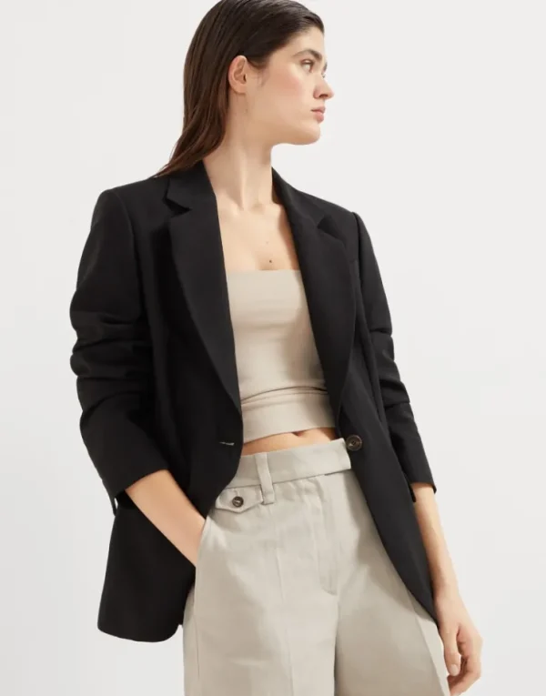 Brunello Cucinelli Blazer aus Fluid-Twill in Viskose und Leinen mit Monili | Damen Blazer