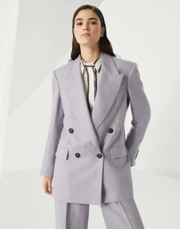 Brunello Cucinelli Blazer aus gefärbtem Gabardine in Hanf und Leinen mit Monili | Damen Blazer