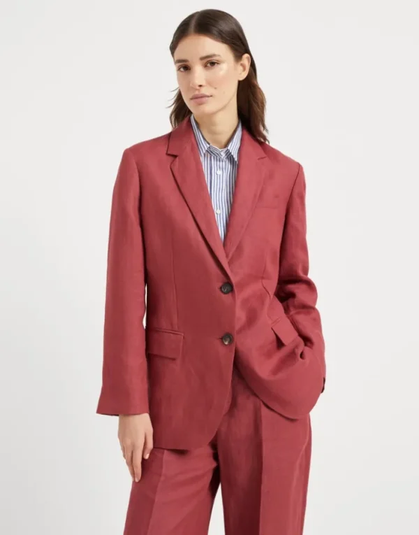 Brunello Cucinelli Blazer aus gefärbtem Gabardine in Hanf und Leinen mit Monili | Damen Blazer