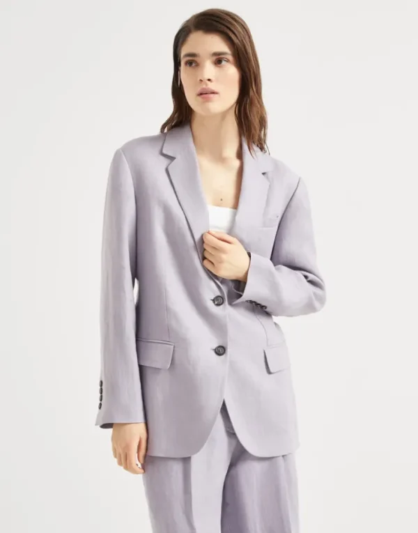 Brunello Cucinelli Blazer aus gefärbtem Gabardine in Hanf und Leinen mit Monili | Damen Blazer