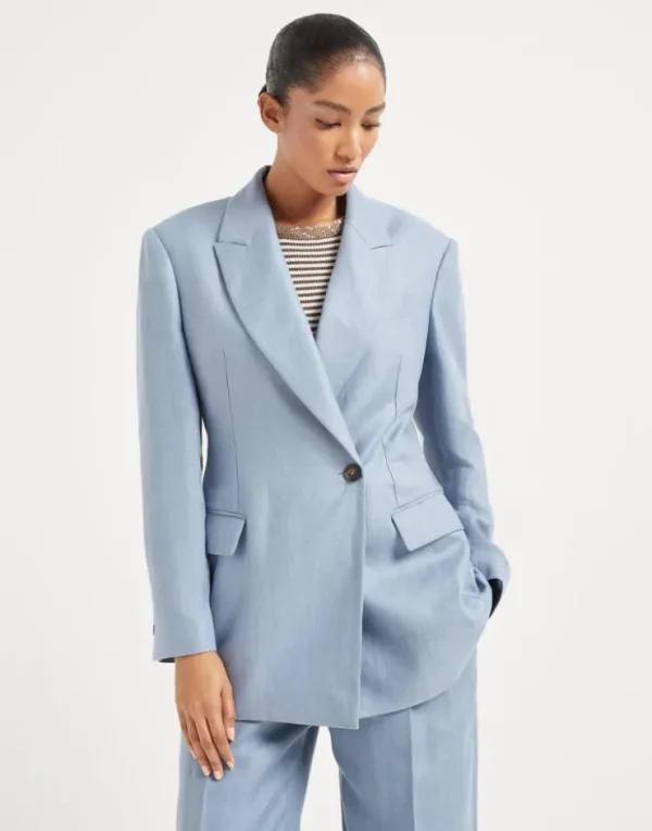 Brunello Cucinelli Blazer aus gefärbtem Gabardine in Hanf und Leinen mit Monili | Damen Blazer