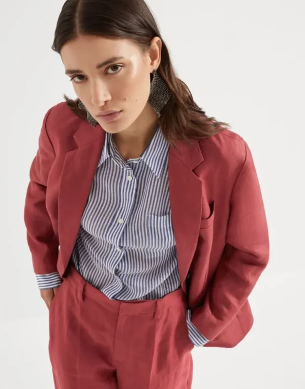 Brunello Cucinelli Blazer aus gefärbtem Gabardine in Hanf und Leinen mit Monili | Damen Blazer