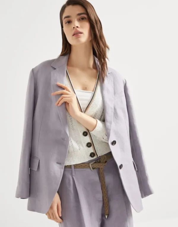 Brunello Cucinelli Blazer aus gefärbtem Gabardine in Hanf und Leinen mit Monili | Damen Blazer