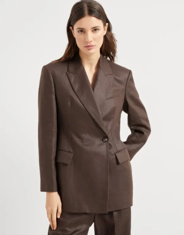 Brunello Cucinelli Blazer aus glänzendem Leinentwill mit Monili | Damen Blazer