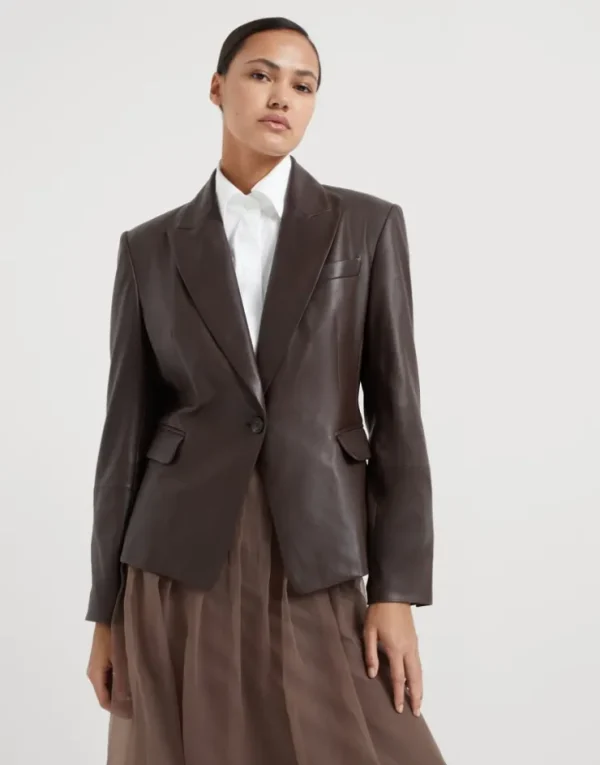 Brunello Cucinelli Blazer aus Nappaleder mit Monili | Damen Mäntel & Jacken