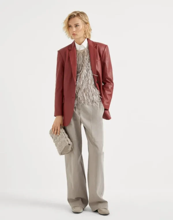 Brunello Cucinelli Blazer aus Natural-Leder mit Monili | Damen Mäntel & Jacken