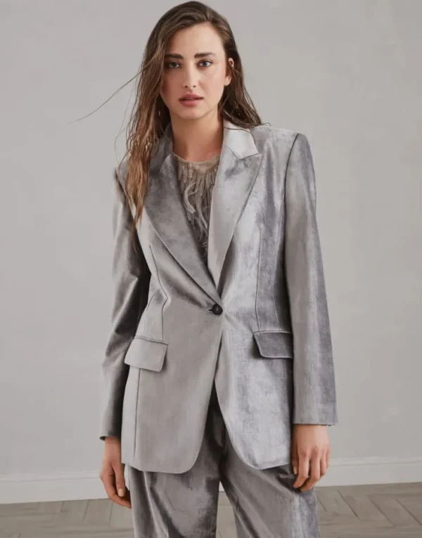 Brunello Cucinelli Blazer aus Sleek-Samt in Baumwolle und Viskose mit Monili | Damen Event-dressing | Blazer