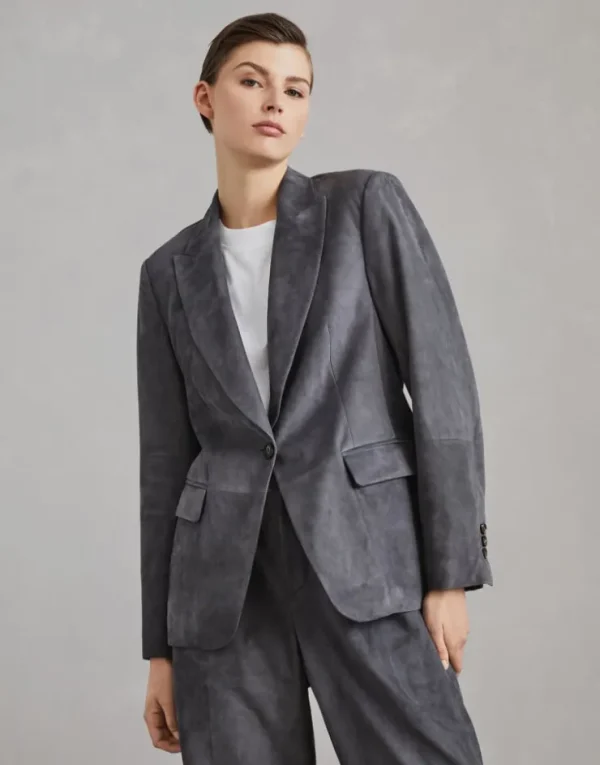 Brunello Cucinelli Blazer aus Veloursleder mit Monili | Damen Mäntel & Jacken