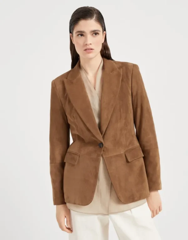 Brunello Cucinelli Blazer aus Veloursleder mit Monili | Damen Mäntel & Jacken