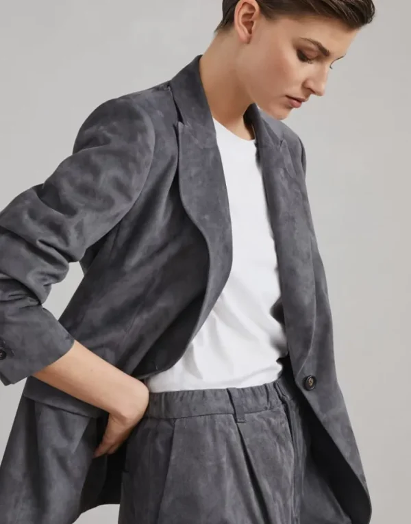 Brunello Cucinelli Blazer aus Veloursleder mit Monili | Damen Mäntel & Jacken