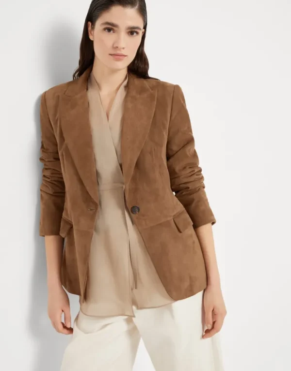 Brunello Cucinelli Blazer aus Veloursleder mit Monili | Damen Mäntel & Jacken