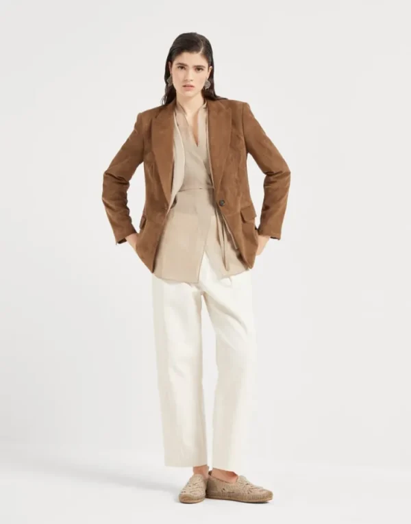 Brunello Cucinelli Blazer aus Veloursleder mit Monili | Damen Mäntel & Jacken