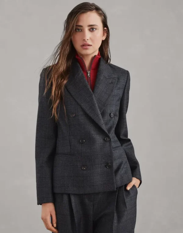 Brunello Cucinelli Blazer in Prince-of-Wales-Karo aus Schurwolle mit Monili | Damen Blazer