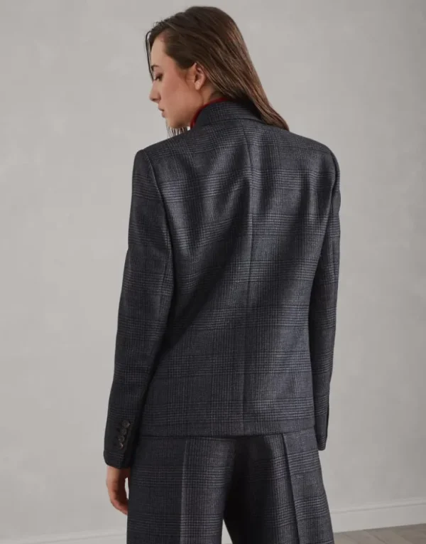 Brunello Cucinelli Blazer in Prince-of-Wales-Karo aus Schurwolle mit Monili | Damen Blazer