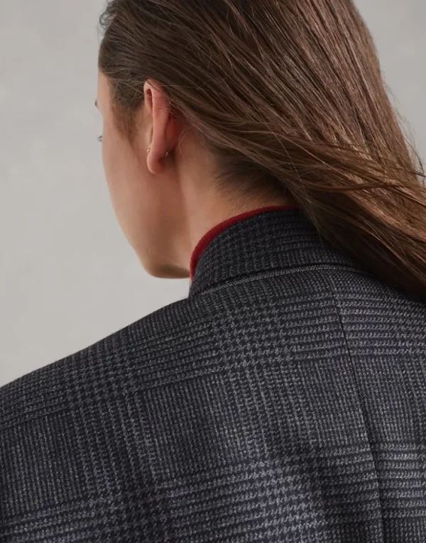 Brunello Cucinelli Blazer in Prince-of-Wales-Karo aus Schurwolle mit Monili | Damen Blazer