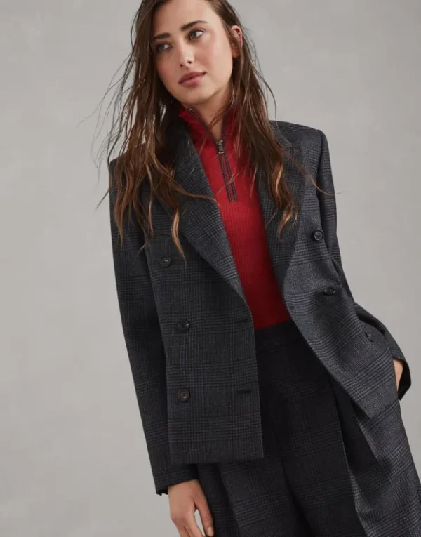 Brunello Cucinelli Blazer in Prince-of-Wales-Karo aus Schurwolle mit Monili | Damen Blazer