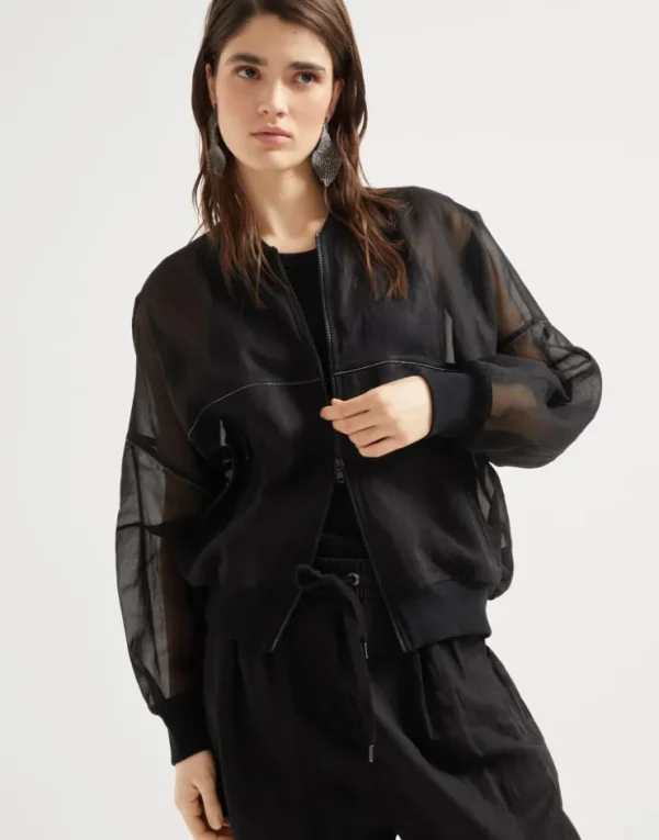 Brunello Cucinelli Blouson aus Baumwollorganza mit Shiny Trims | Damen Mäntel & Jacken