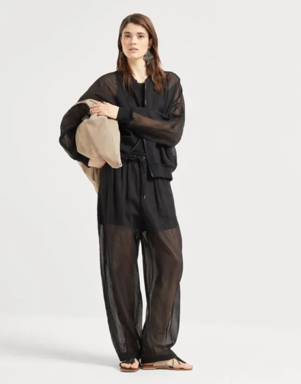 Brunello Cucinelli Blouson aus Baumwollorganza mit Shiny Trims | Damen Mäntel & Jacken