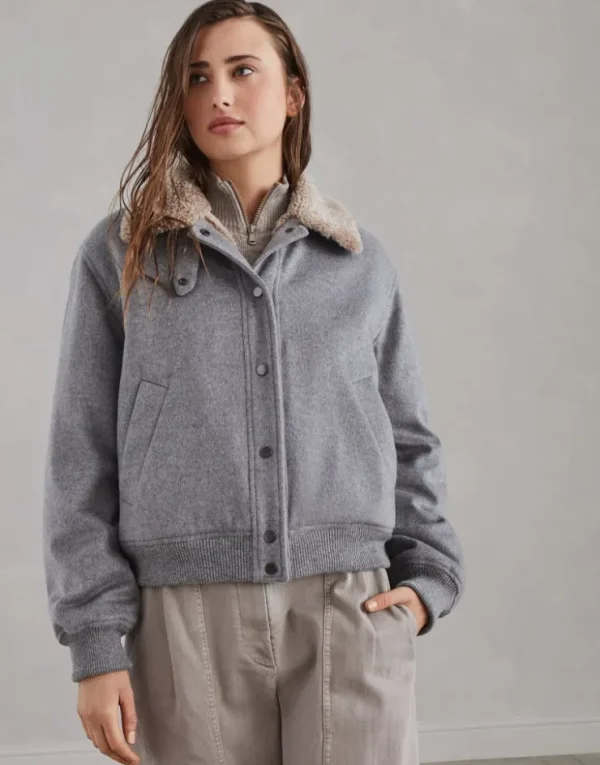 Brunello Cucinelli Blouson aus Biber in Kaschmir und Vikunja mit Precious Shearling-Kragen und Wattierung aus Thermore® | Damen Mäntel & Jacken