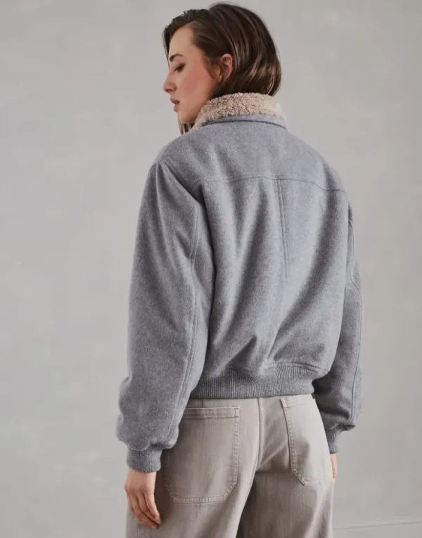 Brunello Cucinelli Blouson aus Biber in Kaschmir und Vikunja mit Precious Shearling-Kragen und Wattierung aus Thermore® | Damen Mäntel & Jacken