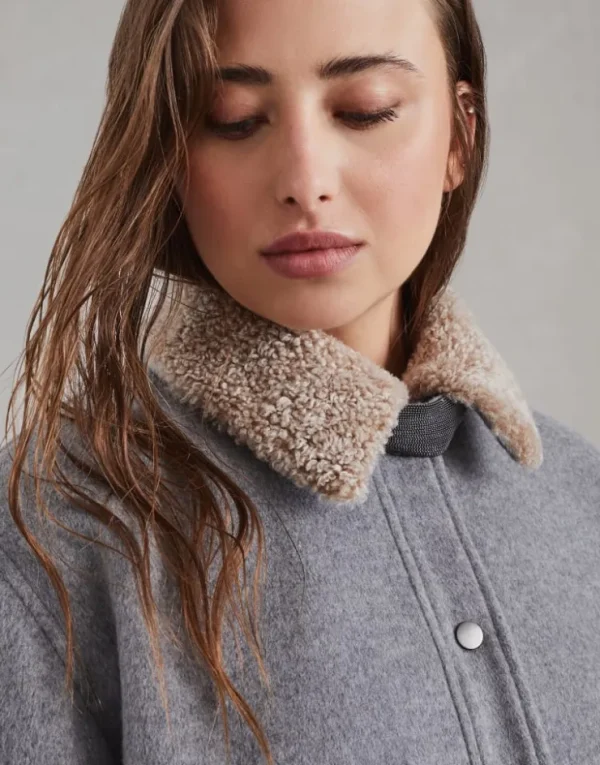 Brunello Cucinelli Blouson aus Biber in Kaschmir und Vikunja mit Precious Shearling-Kragen und Wattierung aus Thermore® | Damen Mäntel & Jacken