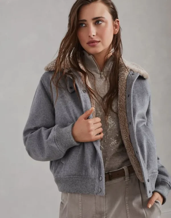 Brunello Cucinelli Blouson aus Biber in Kaschmir und Vikunja mit Precious Shearling-Kragen und Wattierung aus Thermore® | Damen Mäntel & Jacken