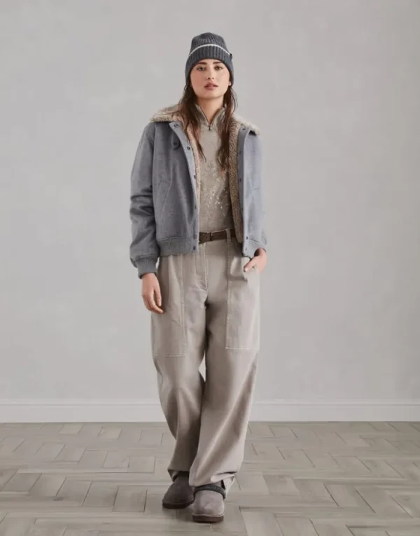 Brunello Cucinelli Blouson aus Biber in Kaschmir und Vikunja mit Precious Shearling-Kragen und Wattierung aus Thermore® | Damen Mäntel & Jacken