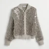 Brunello Cucinelli Blouson aus Dazzling Mosaic Embroidery-Baumwollstrick | Kinder Strickwaren