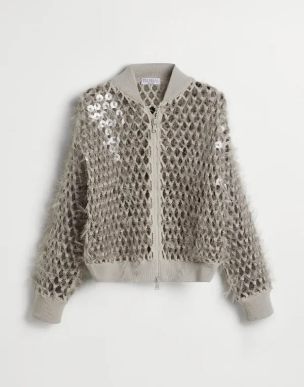 Brunello Cucinelli Blouson aus Dazzling Mosaic Embroidery-Baumwollstrick | Kinder Strickwaren