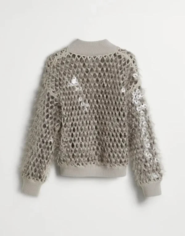 Brunello Cucinelli Blouson aus Dazzling Mosaic Embroidery-Baumwollstrick | Kinder Strickwaren